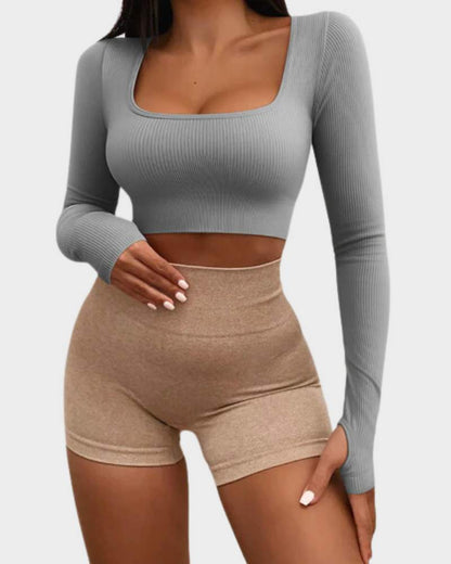 Seamless Exercise Long Sleeve Crop Tops