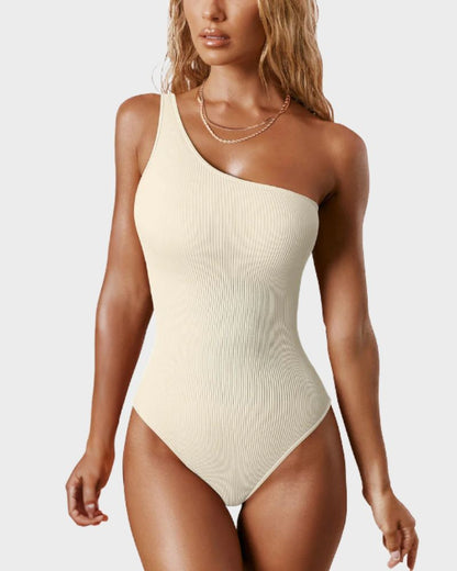 Asymmetrical Ribbed One Shoulder Bodysuits