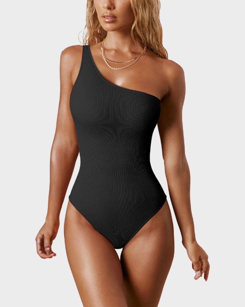 Asymmetrical Ribbed One Shoulder Bodysuits