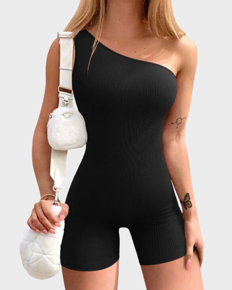 Asymmetric Ribbed One Shoulder Bodysuit