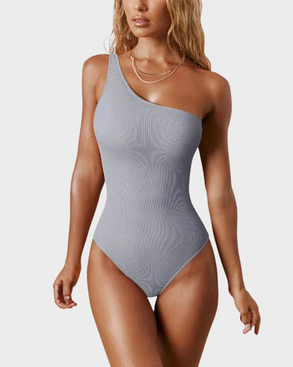 Asymmetrical Ribbed One Shoulder Bodysuits