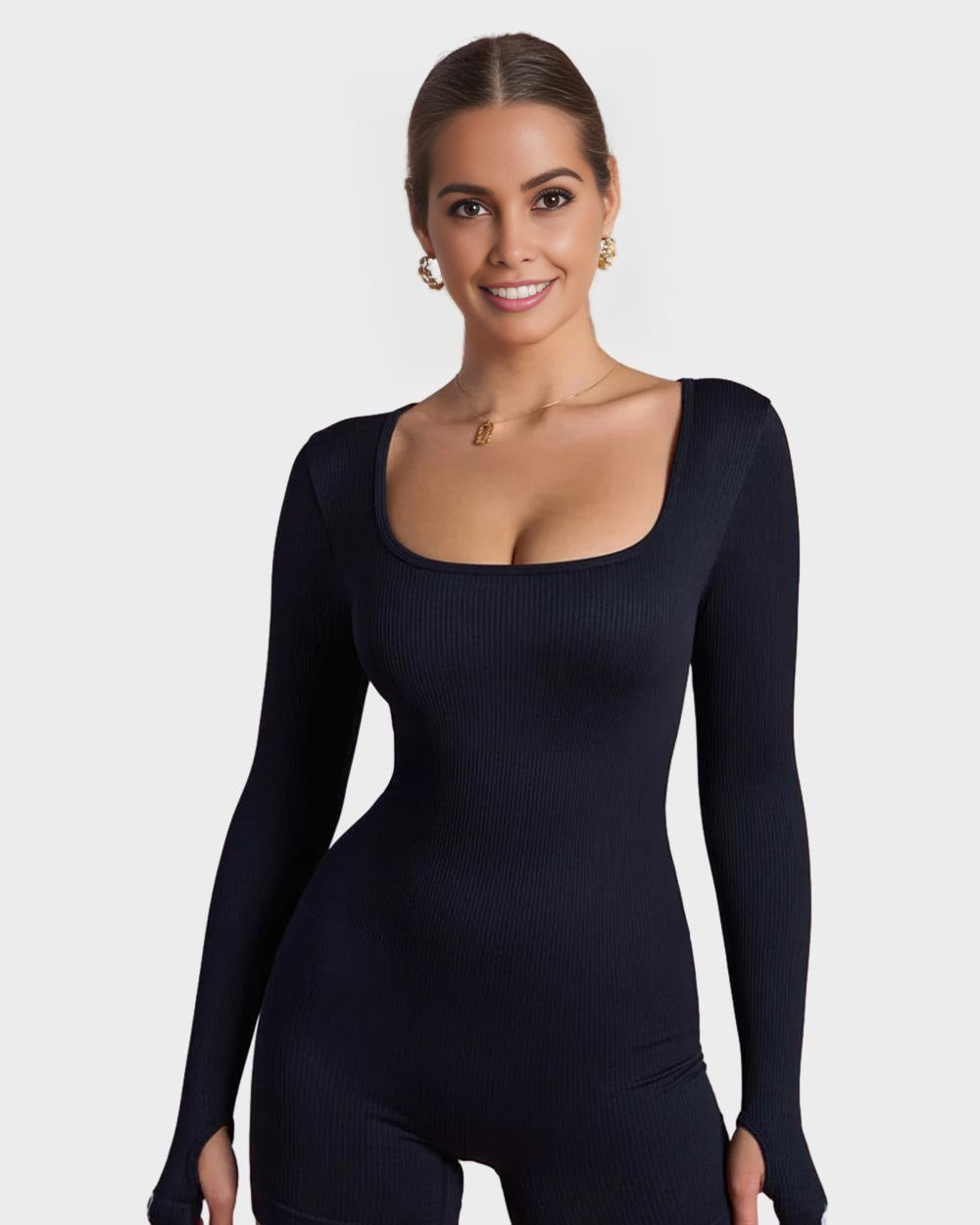 Scoop Neck Long Sleeve Romper