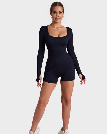 Scoop Neck Long Sleeve Romper