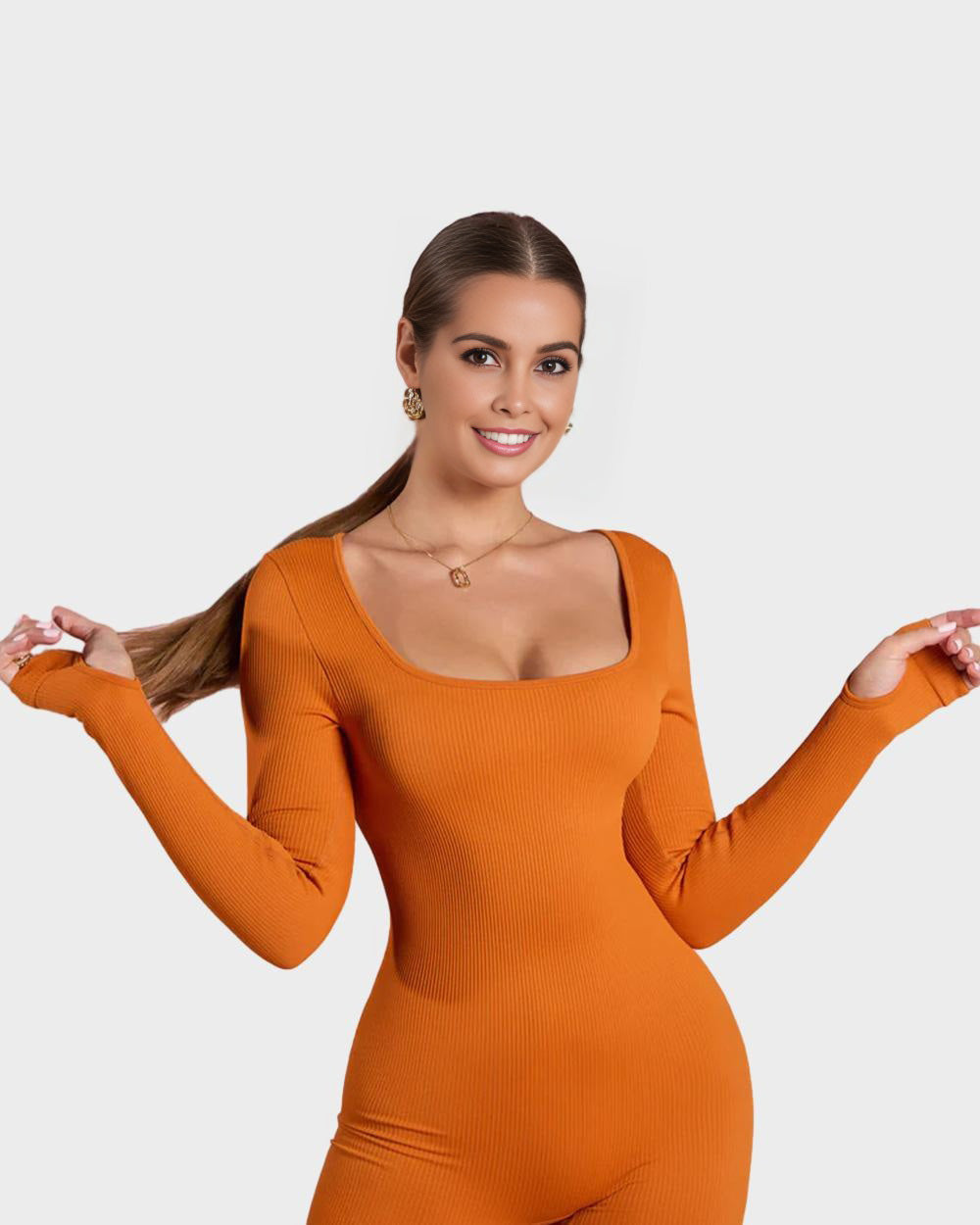 Scoop Neck Long Sleeve Romper